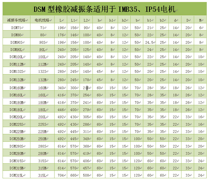 DSM型橡胶减震条参数表