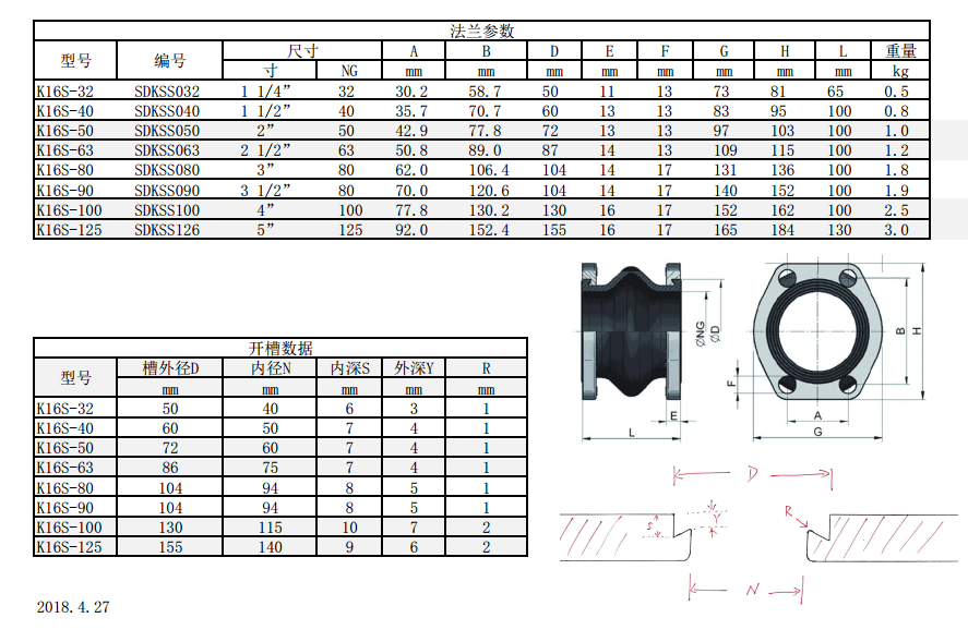 菱形法兰橡胶接头型号参数表