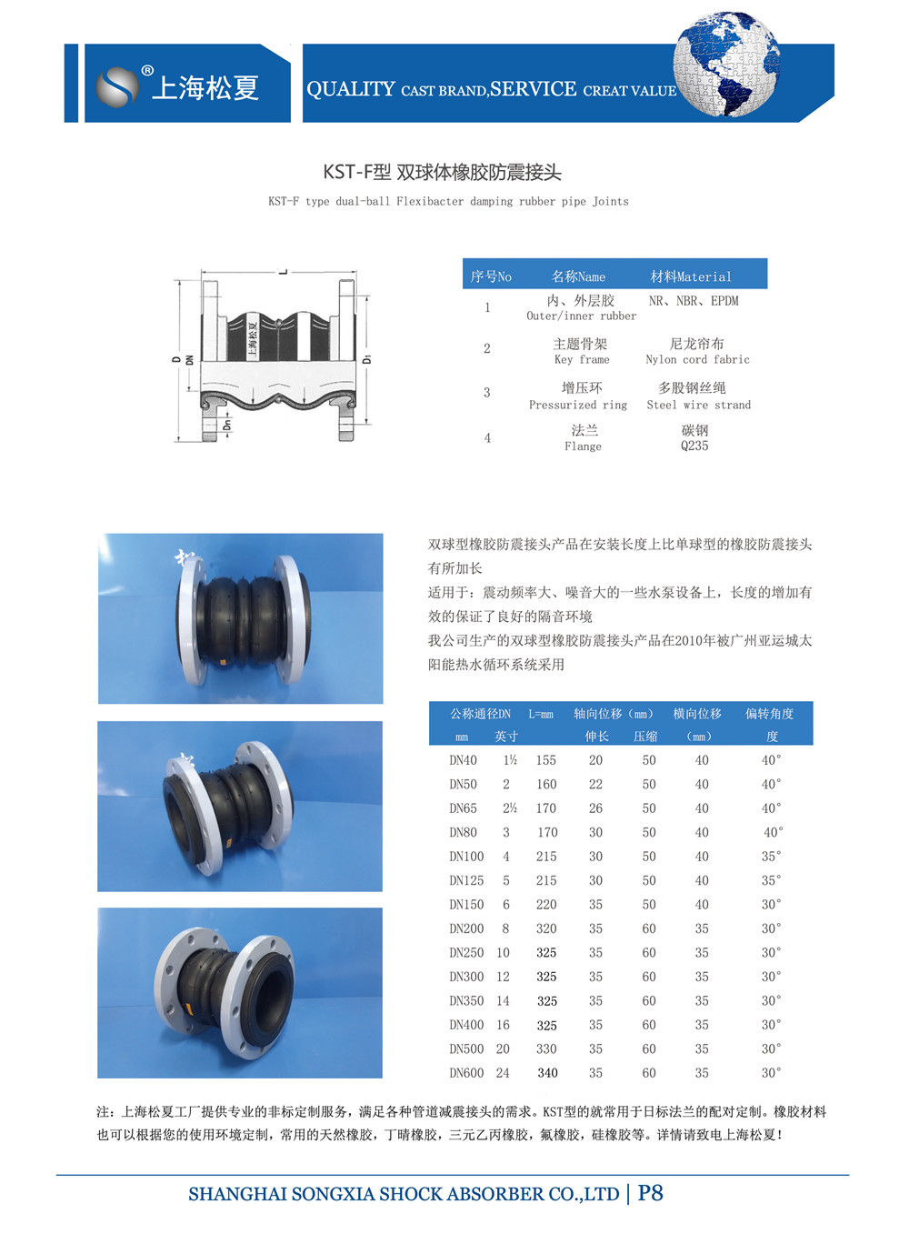 KST双球体橡胶避震喉型号